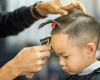 little boy getting a haircut